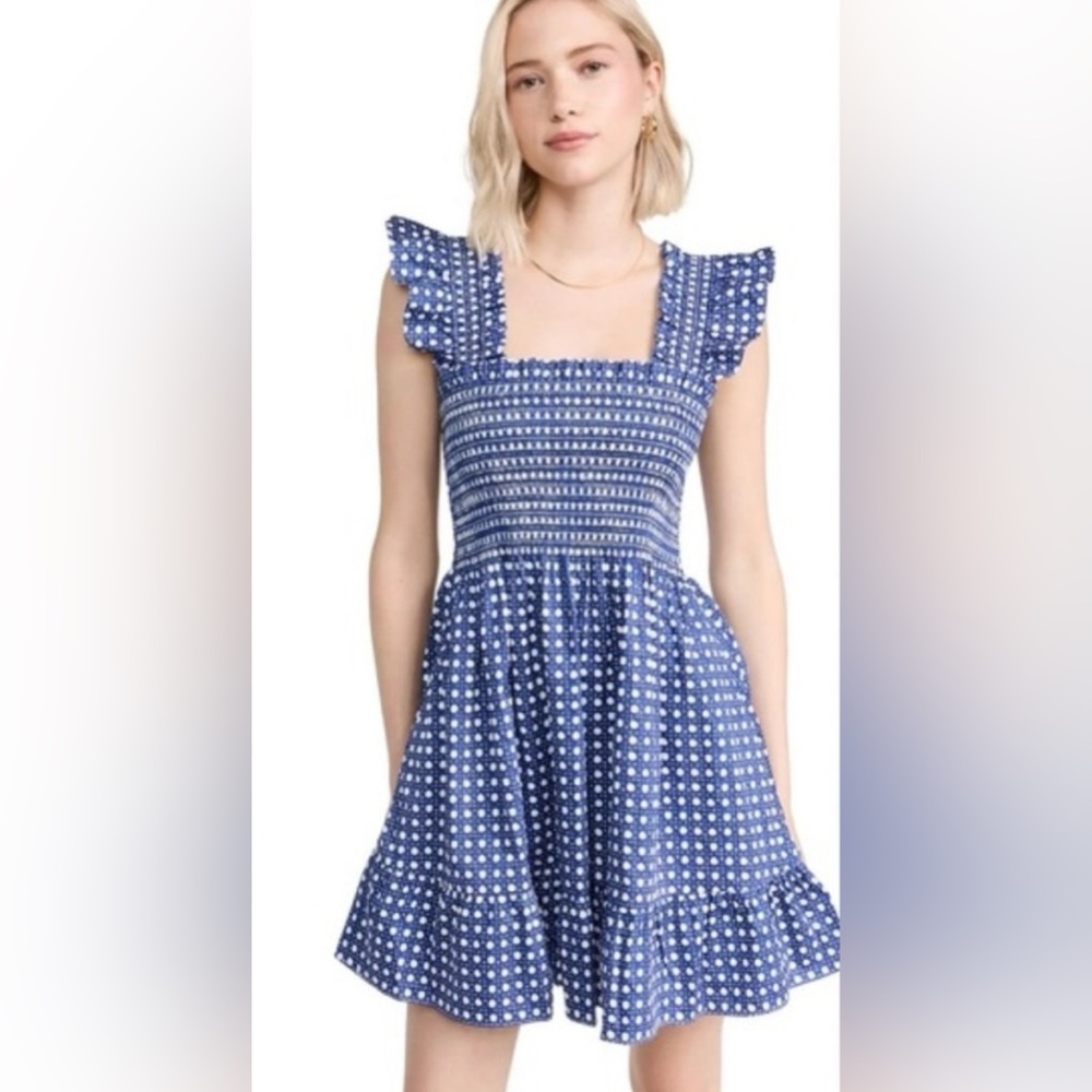 Hill House Elizabeth Dress Blue and White Basketweave Patterned Dress